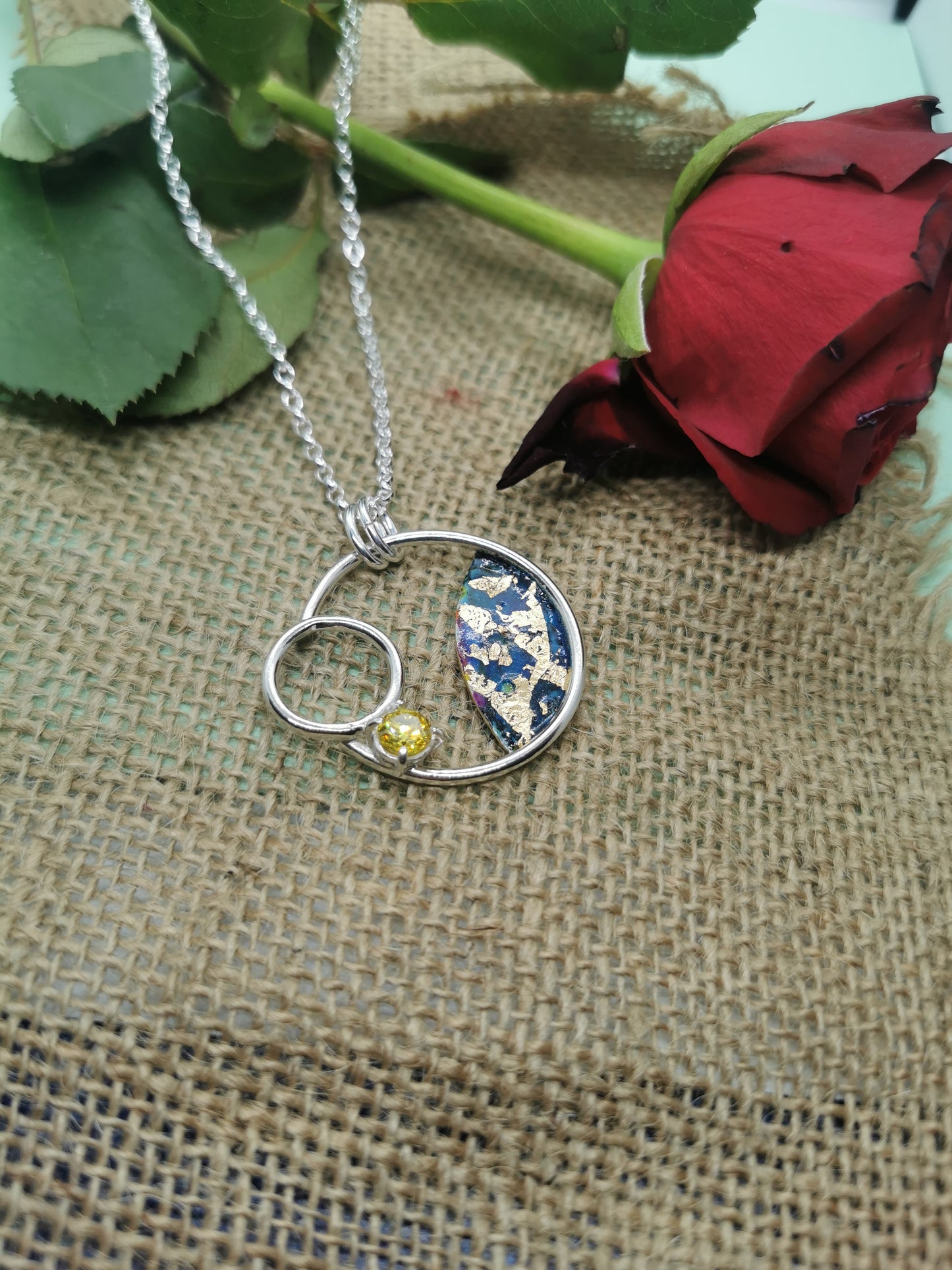 Silver necklace with yellow cubic zirconia