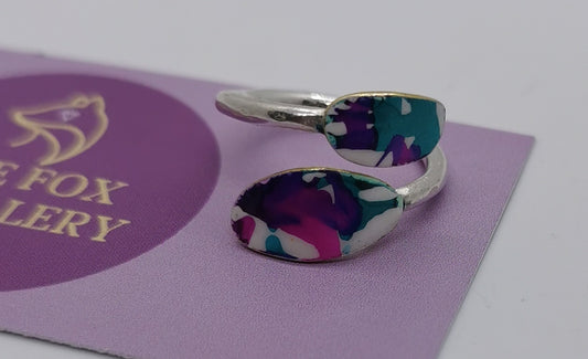 Forget-Me-Not Blue, Sweet Plum and Hot Pink Sterling Silver Wrap Around Ring.