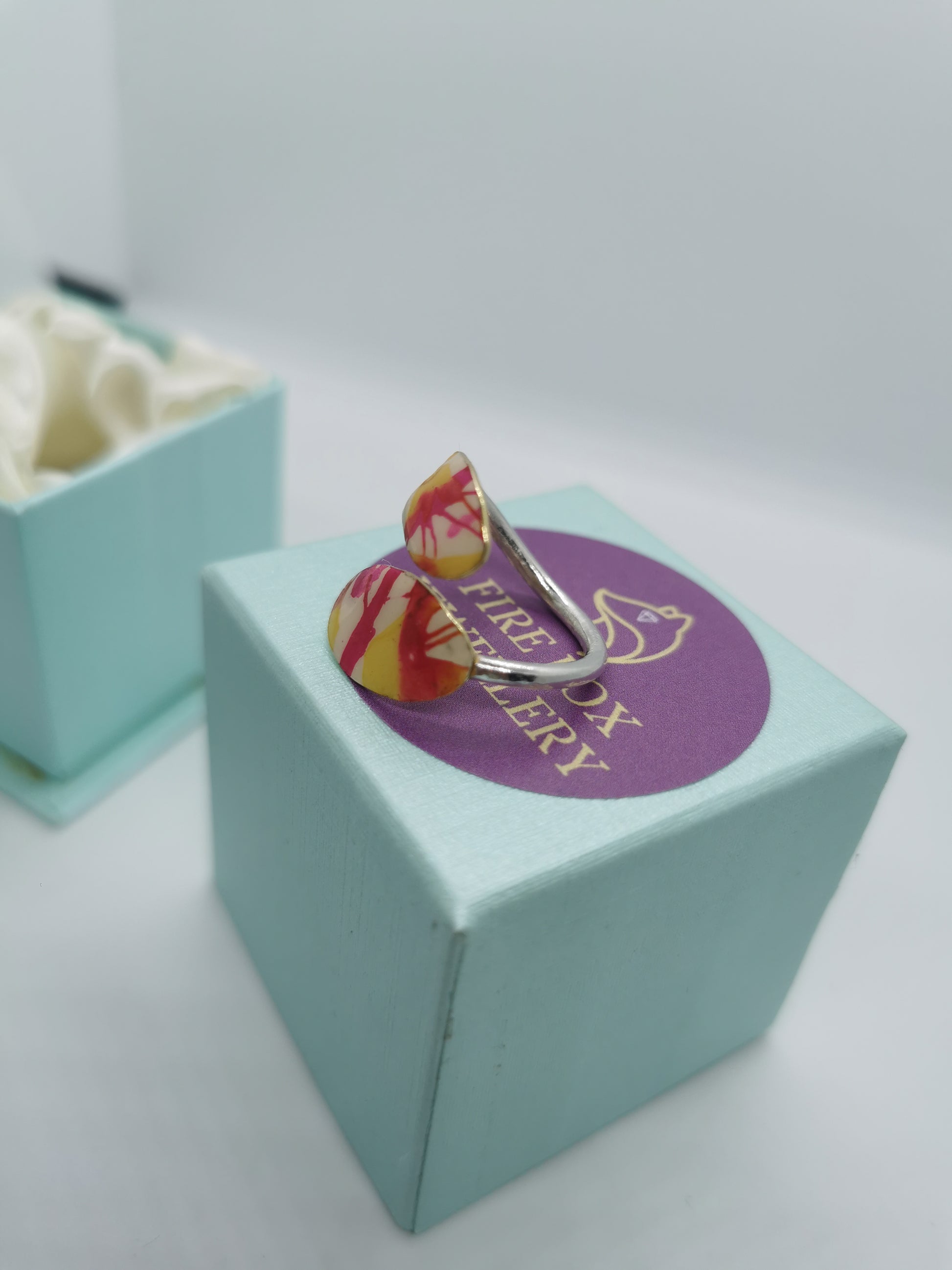 Butterscotch and Hot Pink Wrap Around Ring. In gift box